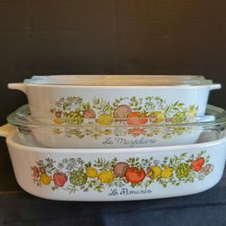 Vintage Corning Ware Spice Of Life 2 Dishes With Lids Le Romarin &La Marjolaine 