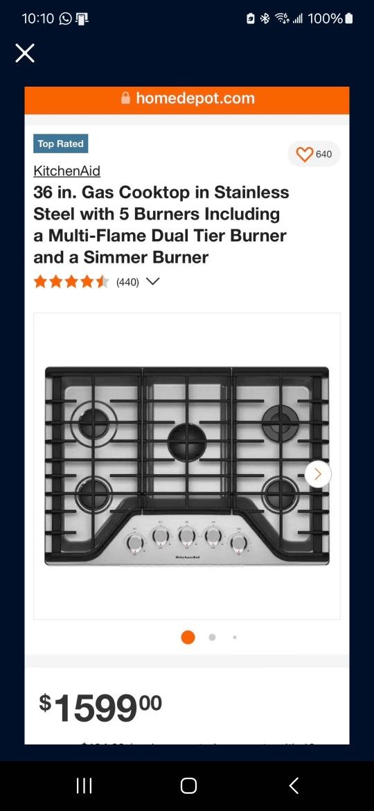 KitchenAid 36" Gas cooktop new