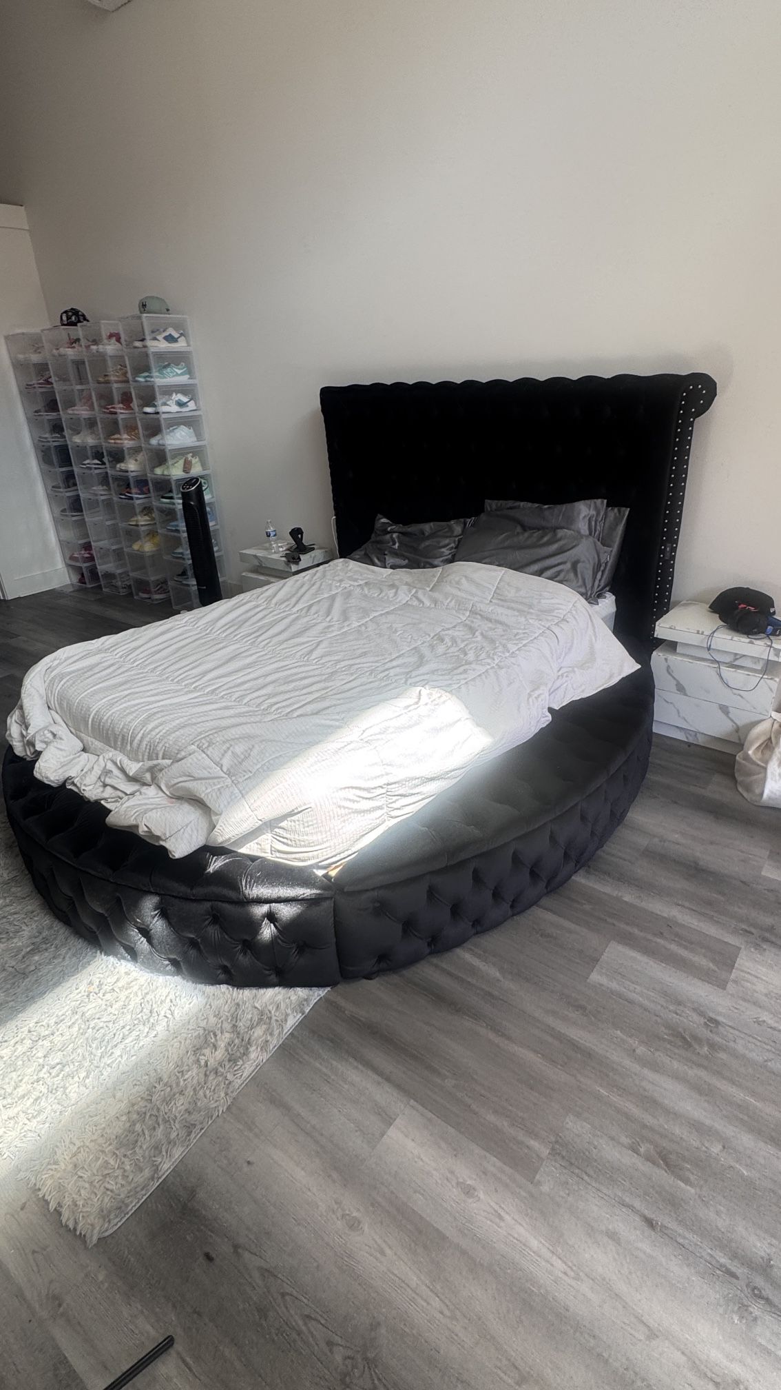Platform Bed Frame with Storage, USB Ports & Wingback Tufted Headboard