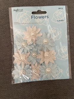 9 Count Burlap Flowers with Pearl Embellishments