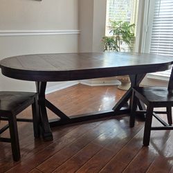 World Market Brooklyn Rustic Brown Dining Table Set – 6 Chairs – Extendable