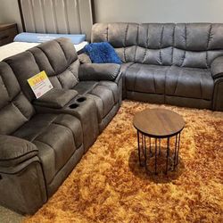 Summer Sale Event. Barcelona, Soft Gray Reclining Sofa And Loveseat Set $1199. Easy finance option. Same-day delivery.