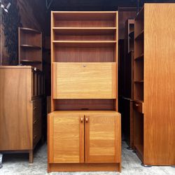 Mid Century Danish Modern Teak Wall Unit Shelving Drop down Desk Buffet Bar bookcase storage bar
