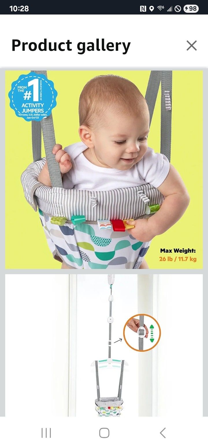 Bright Starts Playful Parade Door Jumper for Baby with Adjustable Strap, 6 Months and Up, Max Weight 26 lbs
#324