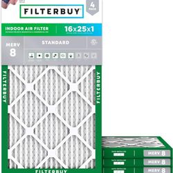 Filterbuy 16x25x1 Air Filter MERV 8 Dust Defense (4-Pack), Pleated HVAC AC Furnace Air Filters Replacement (Actual Size: 15.50 x 24.50 x 0.75 Inches