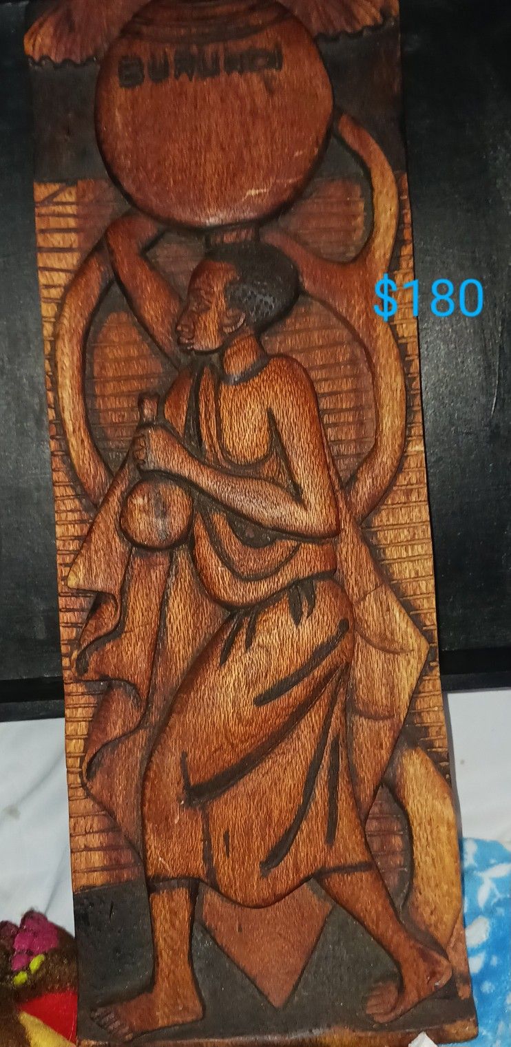 African Folk Art    Decor   Gift   Wooden hand carved African woman wall  Art