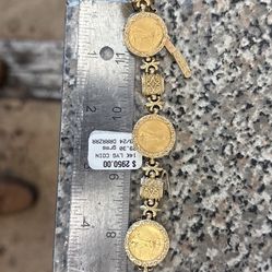 Coin Bracelet , 24k,14k Gold 29.3g 