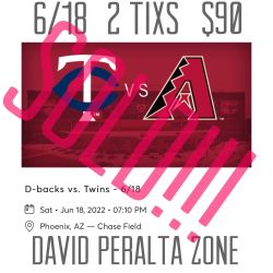 Arizona Diamondbacks Vs Twins 6/18 2 Tixs For $90
