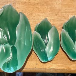 Antique Fukagawa Arita Handpainted Sushi Serving Dishes - Green Leaf Design