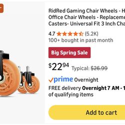 BRAND NEW**RidRed Gaming Orange Rollerblade Office Chair Wheels