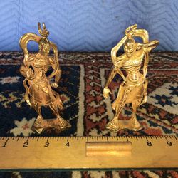 Pair Of Gilt Bronze Chinese Deities 