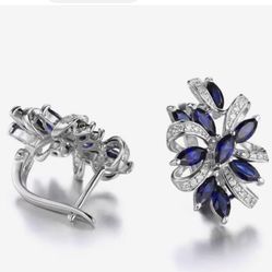 925 Sterling Silver Sapphire Earrings [EAR78]