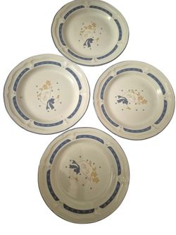 Vintage Homestyle Country Geese Goose Stoneware  Salad Plate Set (4)  Brand New 