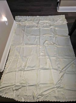 Cream Satin Curtains with Valances and Scalloped Edges