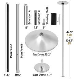 Yaheetech Dance Pole Spinning Static Dancing Pole Portable Removable for Home Club Bar Gym 44.5-108.3” Height Adjustable & Weight Capacity 500lb