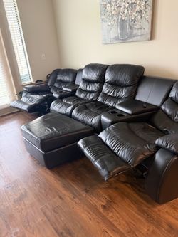 Dark Brown Leather Reclining Sectional Sofa