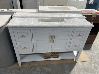 Home Decorators Collection Sturgess 49 in. Single Sink Gray Bath Vanity with White Carrara Marble Top (Assembled)