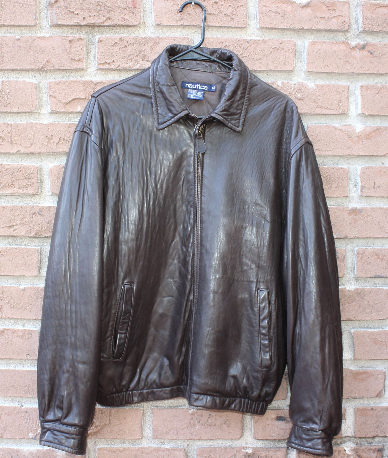 VINTAGE MEN'S NAUTICA GENUINE BROWN SOFT LEATHER JACKET - SIZE 42