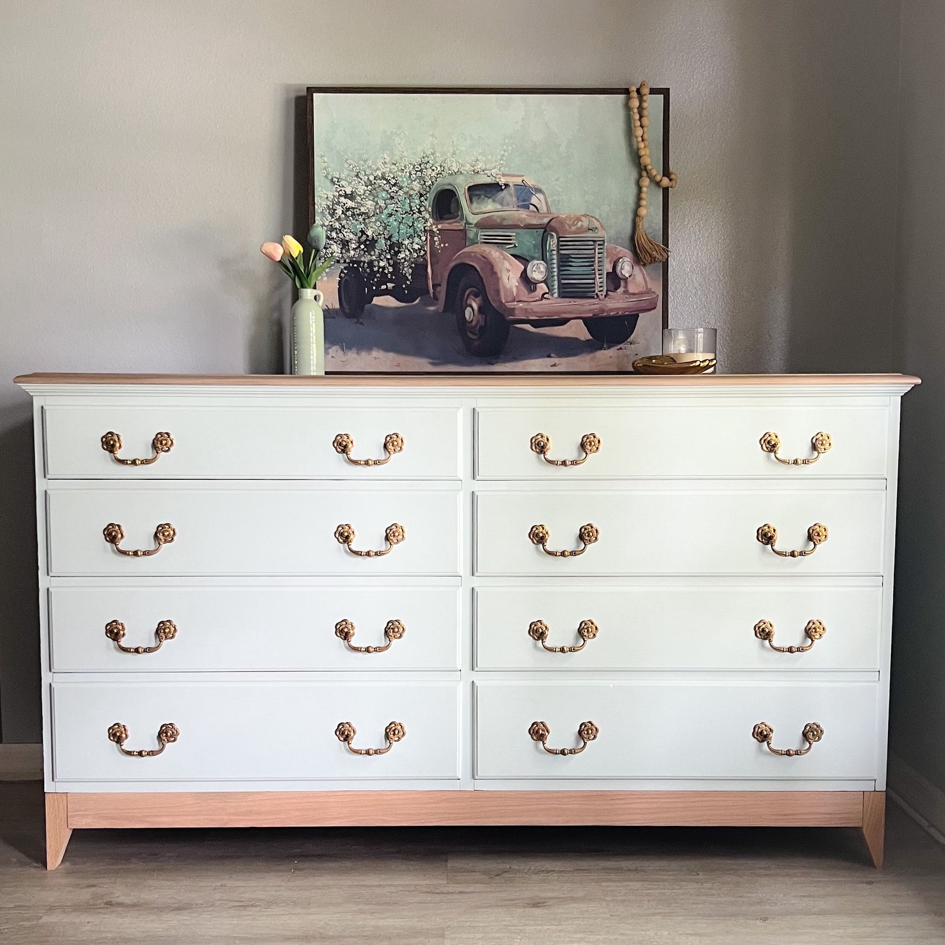 Light Blue Solid Walnut 8 Drawer Dresser By Bissman
