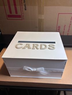 Elegant White Wooden Wedding Card Box with Pearl Bow – Wedding, Bridal Shower, Baby Shower & Graduation
