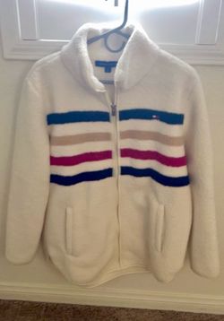 Tommy Hilfiger White Striped Fleece Jacket size M