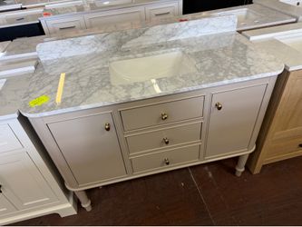 Collette 48 in. Single Sink Freestanding Bathroom Vanity in Greige with White Carrara Marble Top