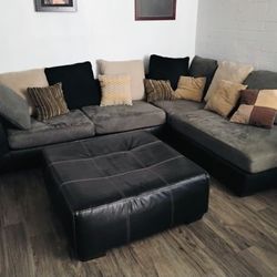 Brown Leather And Suade Sectional Couch 