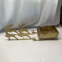 Reindeer pulling A sleigh Gold Colored metal Could Be Placed Outdoor Or Indoor