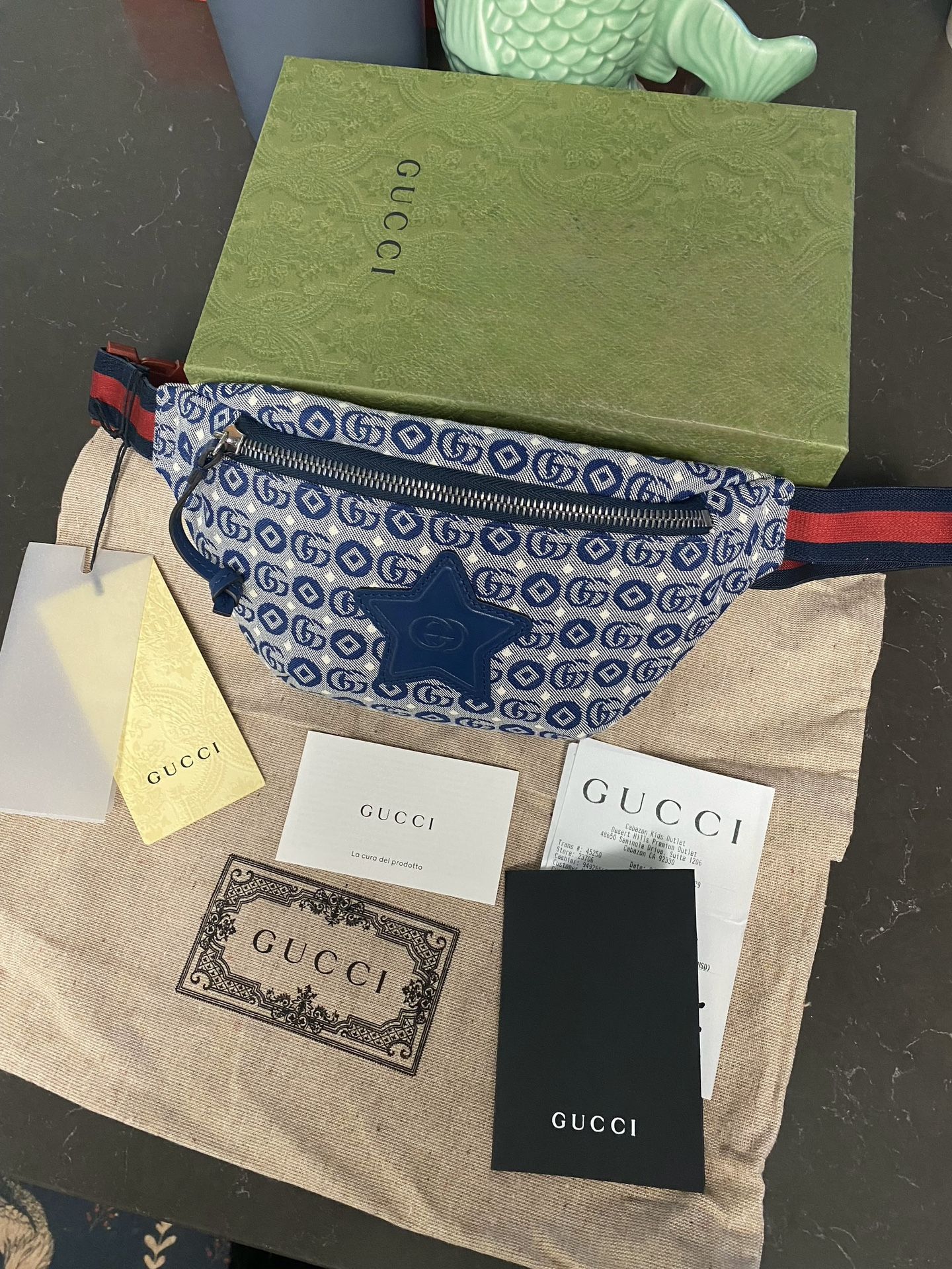 New With Receipt Gucci Small Star Jacquard Belt Body Bum Bag Fanny Pack $700