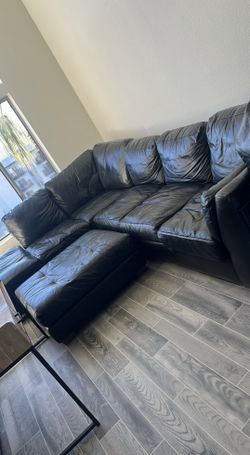 Black Leather Couch + Ottoman