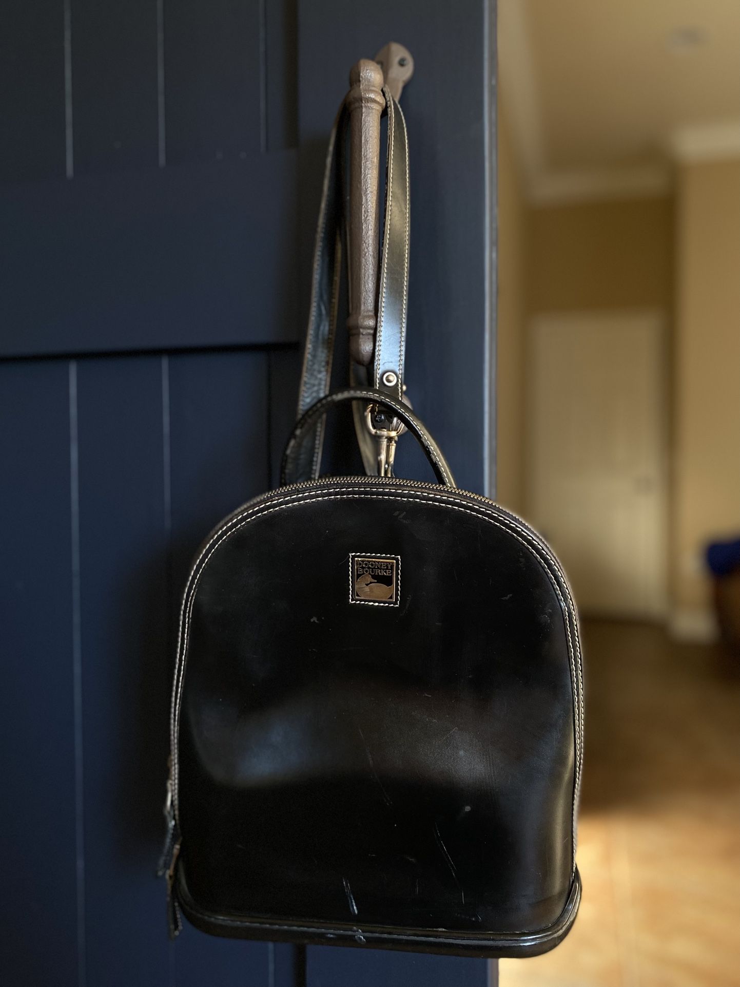 🎒🦆👜 VINTAGE DOONEY & BOURKE SMOOTH BLACK LEATHER PARASOLE POD BACKPACK BAGS