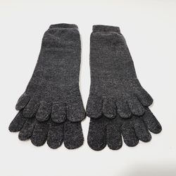 2 Pairs Grey Wooden Clogs Cotton Five Toe Socks Separate Toes, Dry Five Fingers Prevent Athlete's Foot Movement, Protect Split-Toe Socks