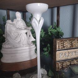 Hand Blown Art Jozefine Krosno Glass White Candlestick