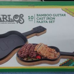 Bamboo Guitar Cast Iron Fajita Set