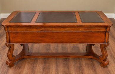 Executive Wood Desk w/ Leather Inlay + Leather Chair