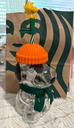 Starbucks Snoopy Peanuts Glass Cup with Straw