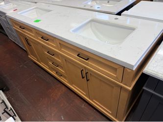 Talmore 72 in. Double Sink Light Oak Bath Vanity with White Engineered Marble Top