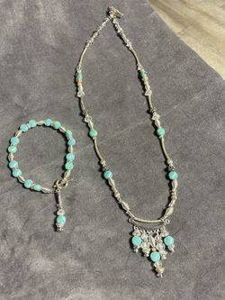 20’ Glass Bead Necklace And Matching Bracelet w/ Charm 