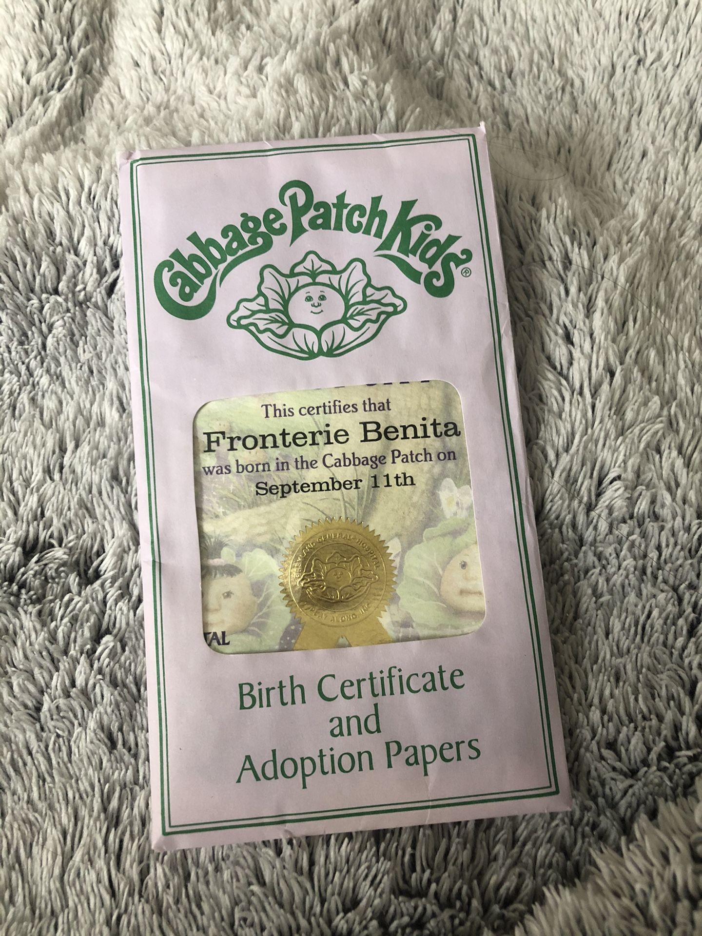 Cabbage Patch Kids Birth Certificate