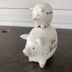 Piggy BankPiggy Bank HIS MONEY HER MONEY C. M. Redwine Savings Coins Ceramic