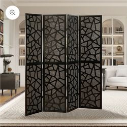 🔥 Roundhill Furniture Aurra 4-Panel Wood Room Divider, Folding Portable Partition Screen, Black