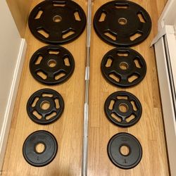 Commercial Olympic Weight Set (45lb 7ft Bar + 170 Pounds of Rubberized Olympic Plates)