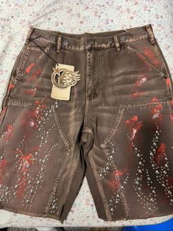Hellstar Studded Denim Shorts Brown