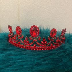 Red Queen Crown - Red Jewels And Pearls 