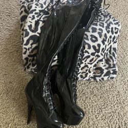 Black Thigh High Pleaser Boots Size 6