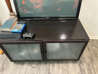 Dark Wood TV Stand With Frosted Glass Storage