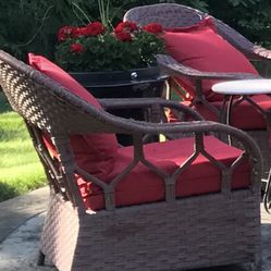3 Patio Wicket Chairs With Cushions 
