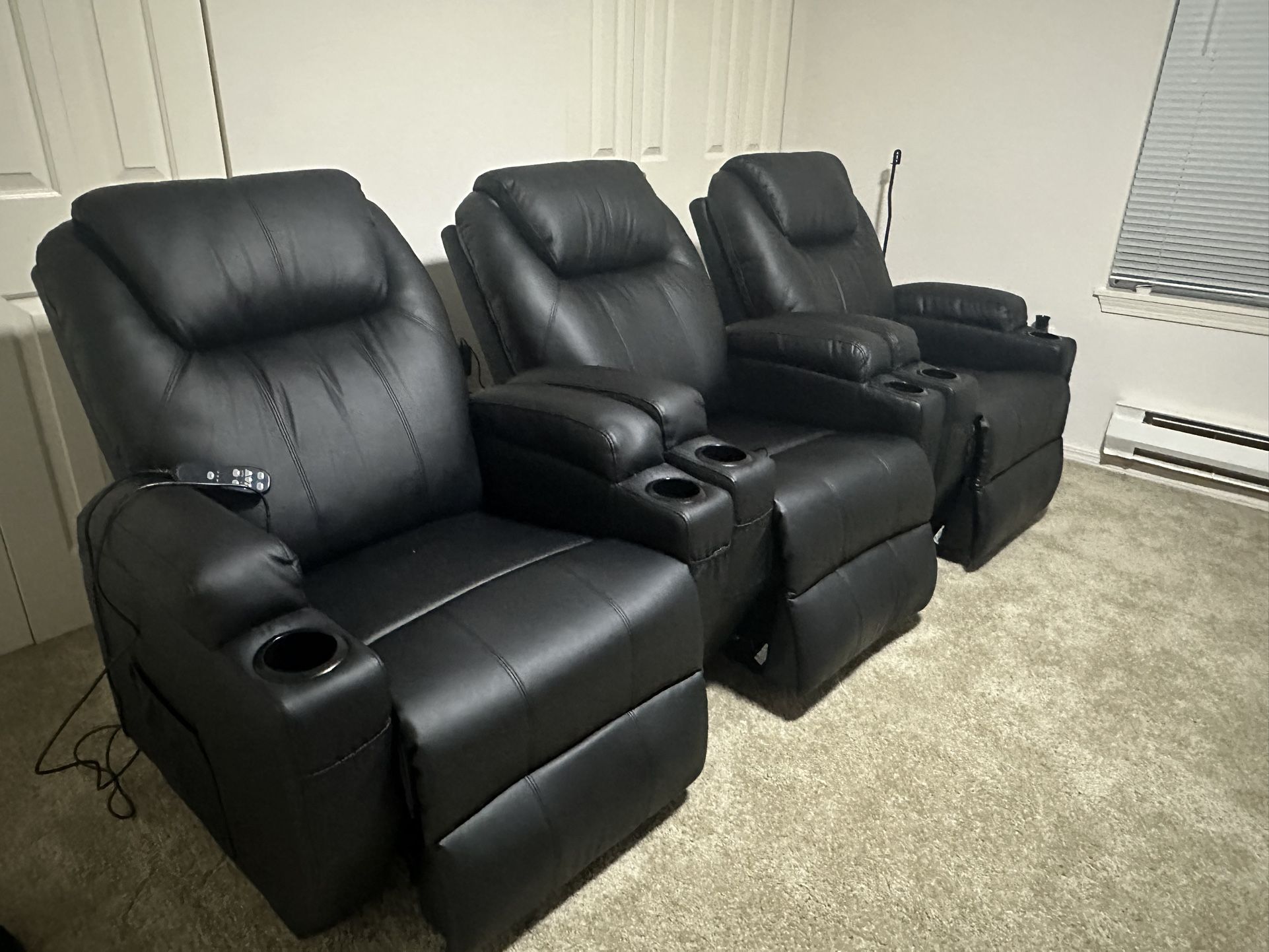 3 Leather ELECTRIC Reclining/Inclining Massaging Home Theater Seat