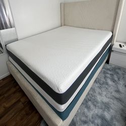 New Queen Bed frame with 61" Headboard with 2 Memory Foam Mattresses 