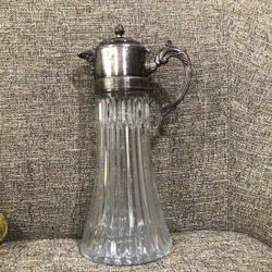 Glass Decanter pitcher with silver plated